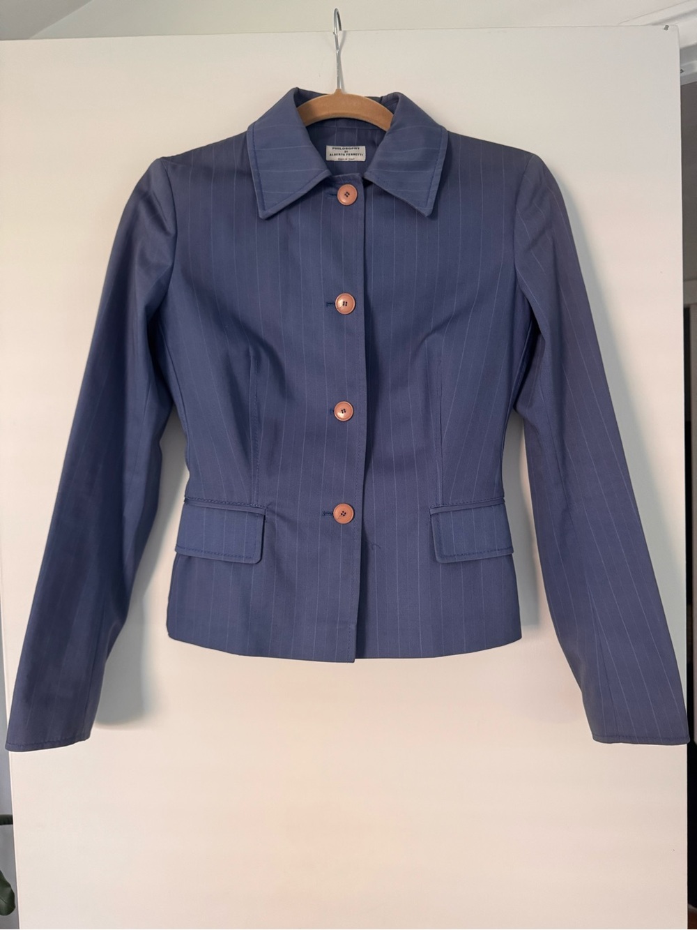 Philosophy di Alberta Ferretti Blue Pinstripe Women's Button-Front Jacket